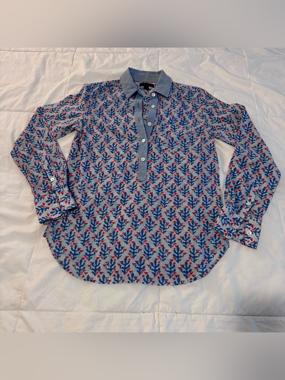J. Crew Women’s Blue and Orange Floral-Print Button-Down Shirt